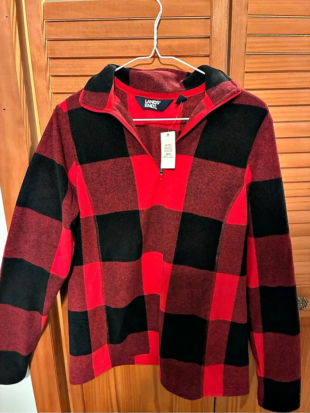 Lands' End Anyweather Fleece Quarter-Zip Pullover Red & Black Small